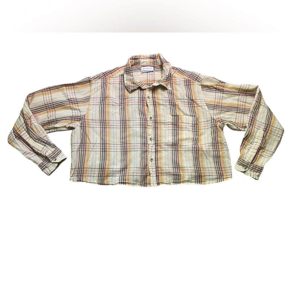 Urban Outfitters Cropped Plaid Long Sleeve Button Down Top